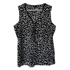 Apt 9 Leopard Print, V-Neck Sleeveless Blouse, Exposed Front Zipper Size XL